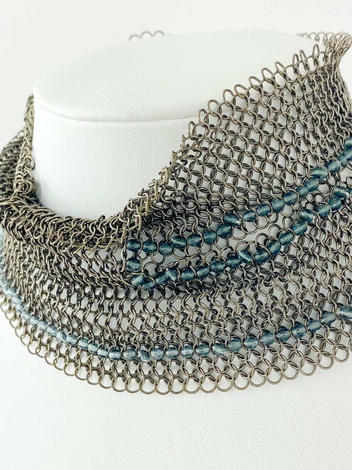 CHANEL Silver Tone Metallic Massive Choker Collar Necklace Beads Made in France