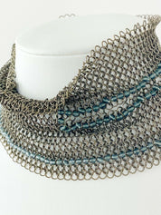 CHANEL Silver Tone Metallic Massive Choker Collar Necklace Beads Made in France