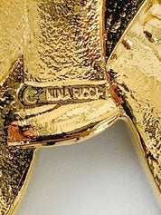 NINA RICCI Vintage Gold Tone Bow Ribbon Brooch Pin Rhinestone