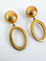 【SOLD OUT】Christian Dior Germany Vintage Clip on Hoop Earrings Dangle Drop Gold Tone