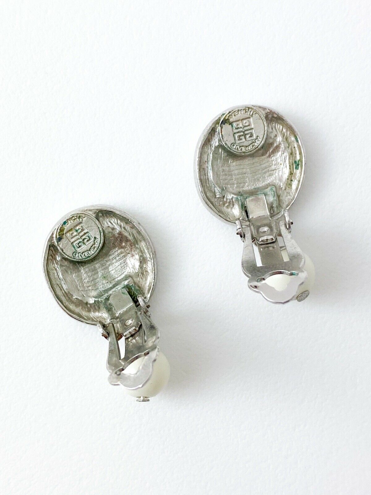 Givenchy Paris Silver Tone Logo Dangle Earrings Medallion Vintage
