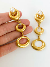 LUCIANO SOPRANI Gold Tone Dangle Earrings Faux Pearls Rhinestones Vintage