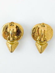 YSL Yves Saint Laurent Vintage Gold Tone Earrings Emerald Green Made in France