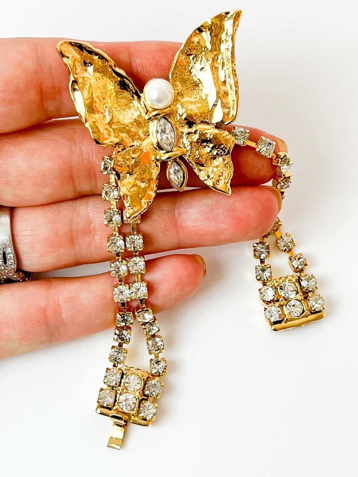 【SOLD OUT】YSL Yves Saint Laurent Vintage Gold Tone Bracelet Butterfly Pearl Crystal