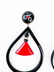 【SOLD OUT】Giorgio Armani Vintage Gold Tone Massive Dangle Hoop Earrings Black Red