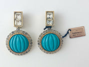 【SOLD OUT】Valentino Vintage Gold Tone Dangle Earrings Turquoise Blue Made in Italy