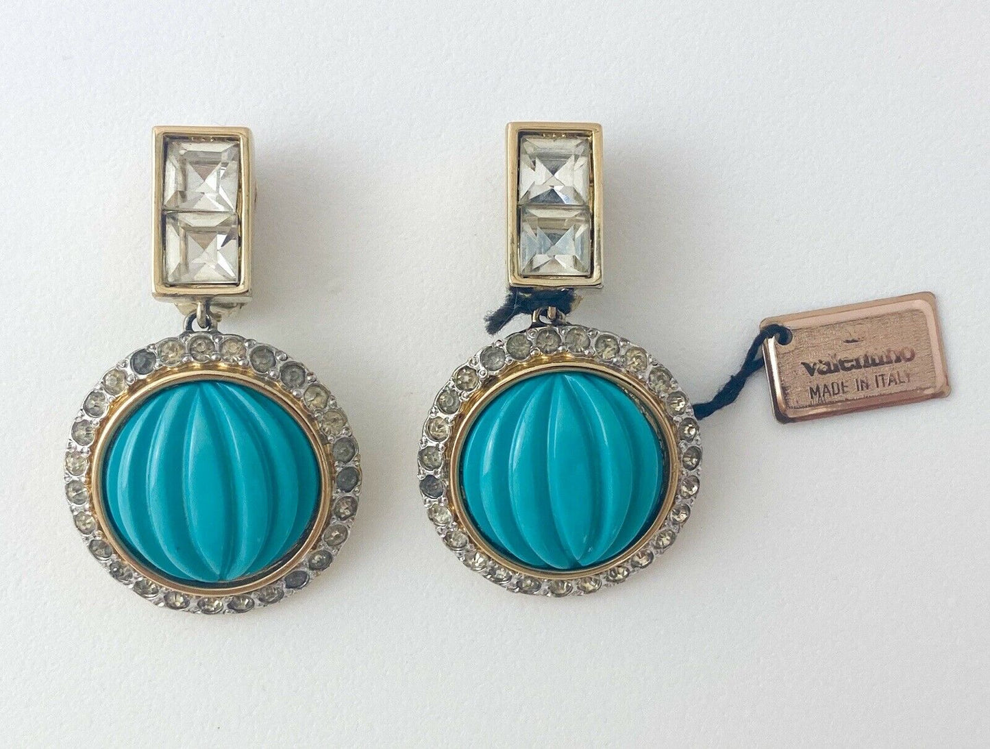 【SOLD OUT】Valentino Vintage Gold Tone Dangle Earrings Turquoise Blue Made in Italy