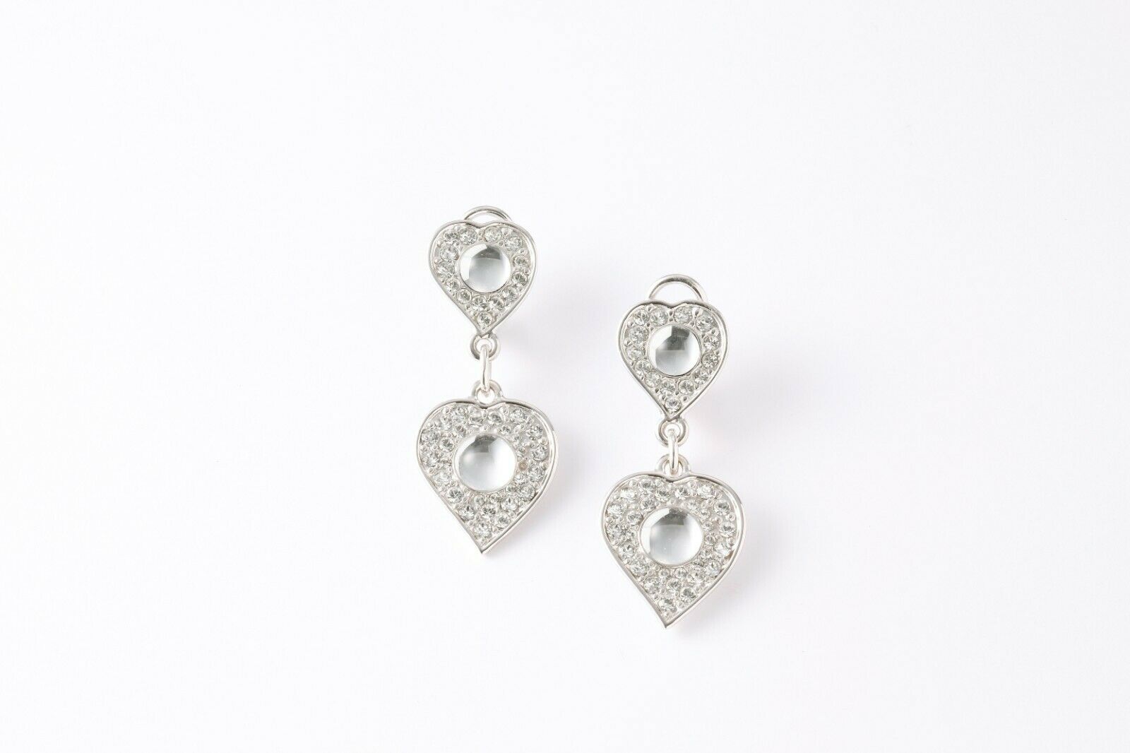 Heart Silver Dangle Earrings Cabochon Swarovski Crystal