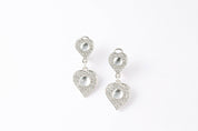 Heart Silver Dangle Earrings Cabochon Swarovski Crystal