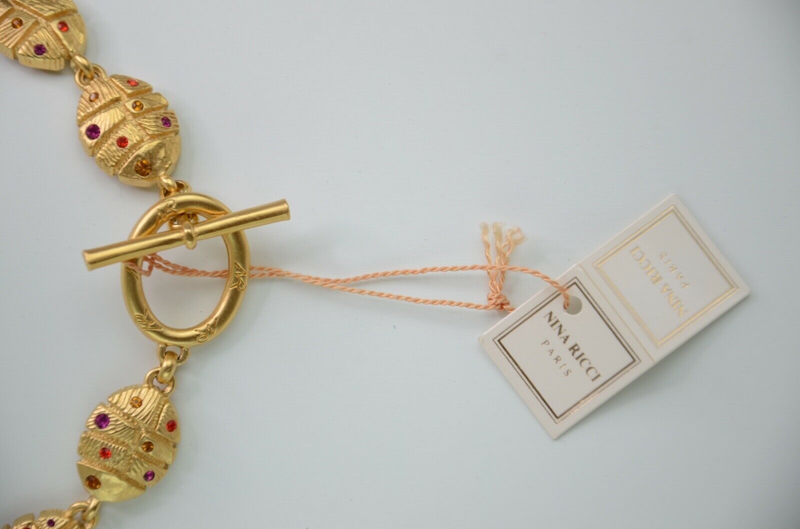 Vintage NINA RICCI Necklace, Gold Tone Necklace, Bug Charm, Choker Necklace, Vintage Rhinestones, Vintage Jewelry, Personalized Gifts