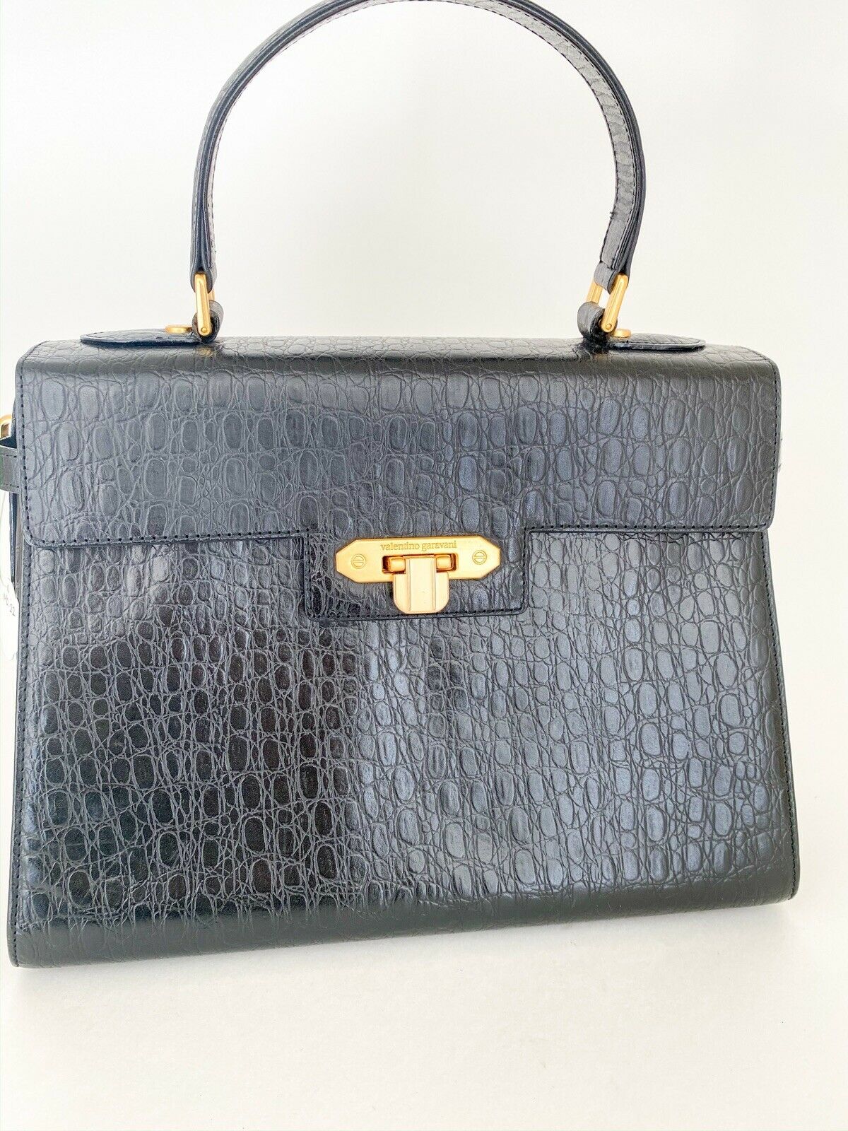 Valentino Garavani Black Top Handle Leather Bag Black Vintage