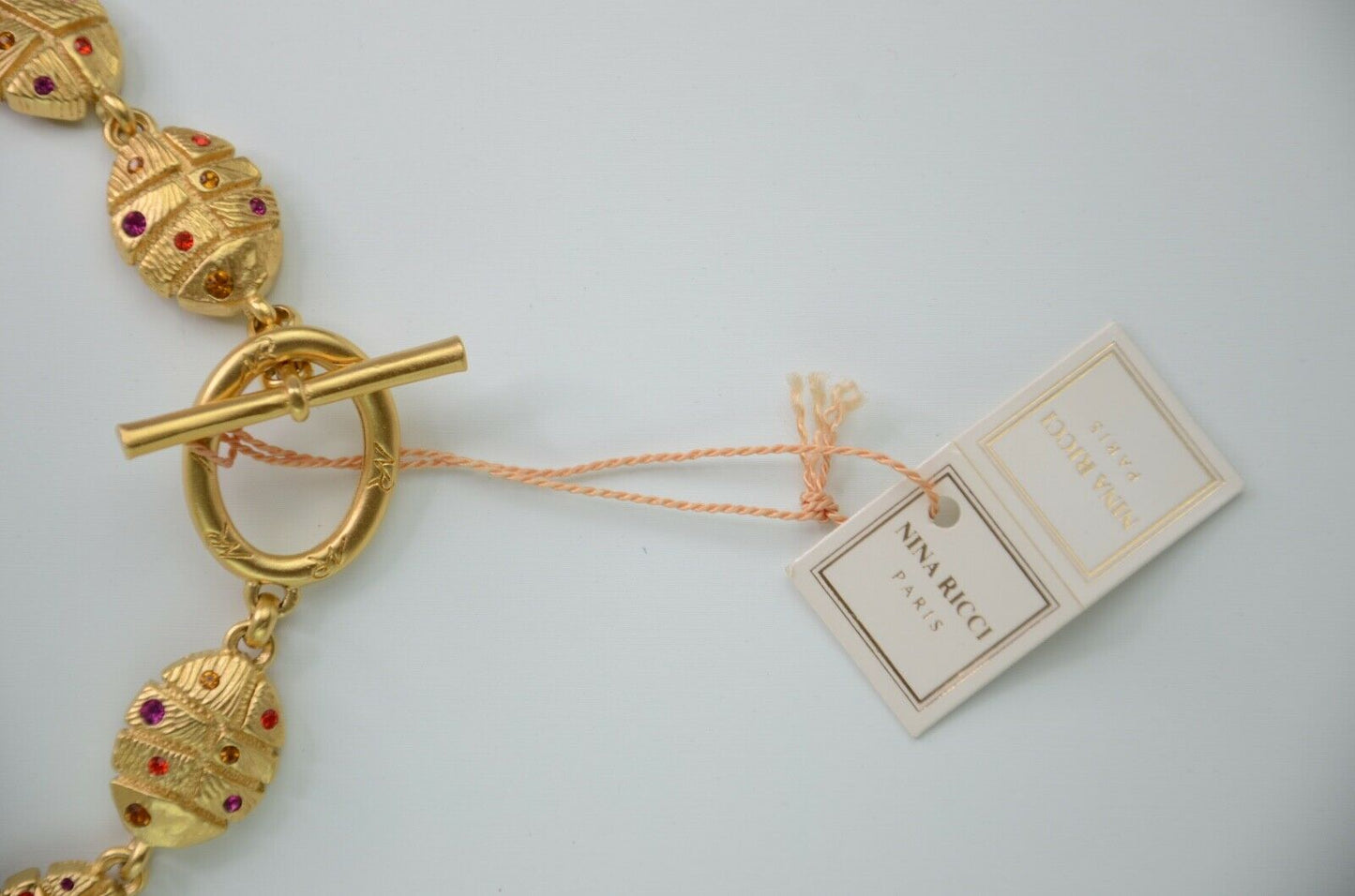 NINA RICCI PARIS Gold Tone Bug Charms Gorgeous Choker Necklace Rhinestones Vintage