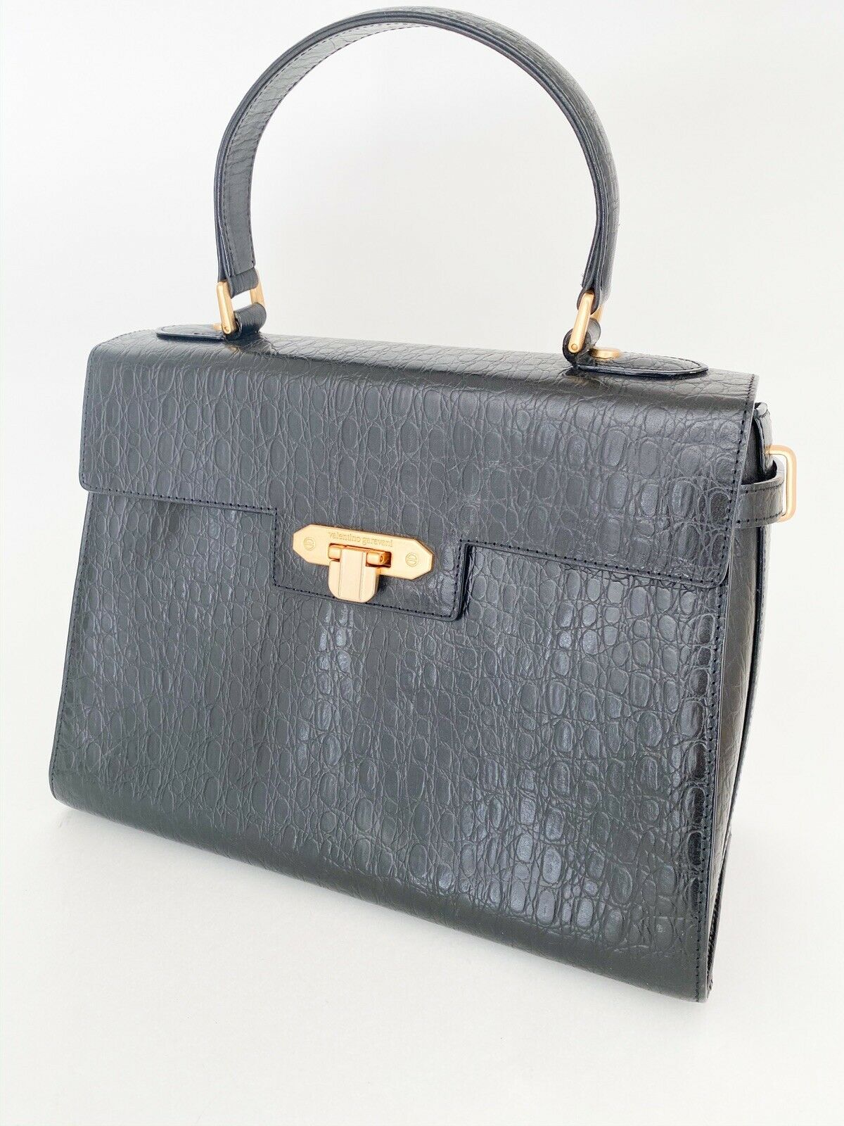Valentino Garavani Black Top Handle Leather Bag Black Vintage