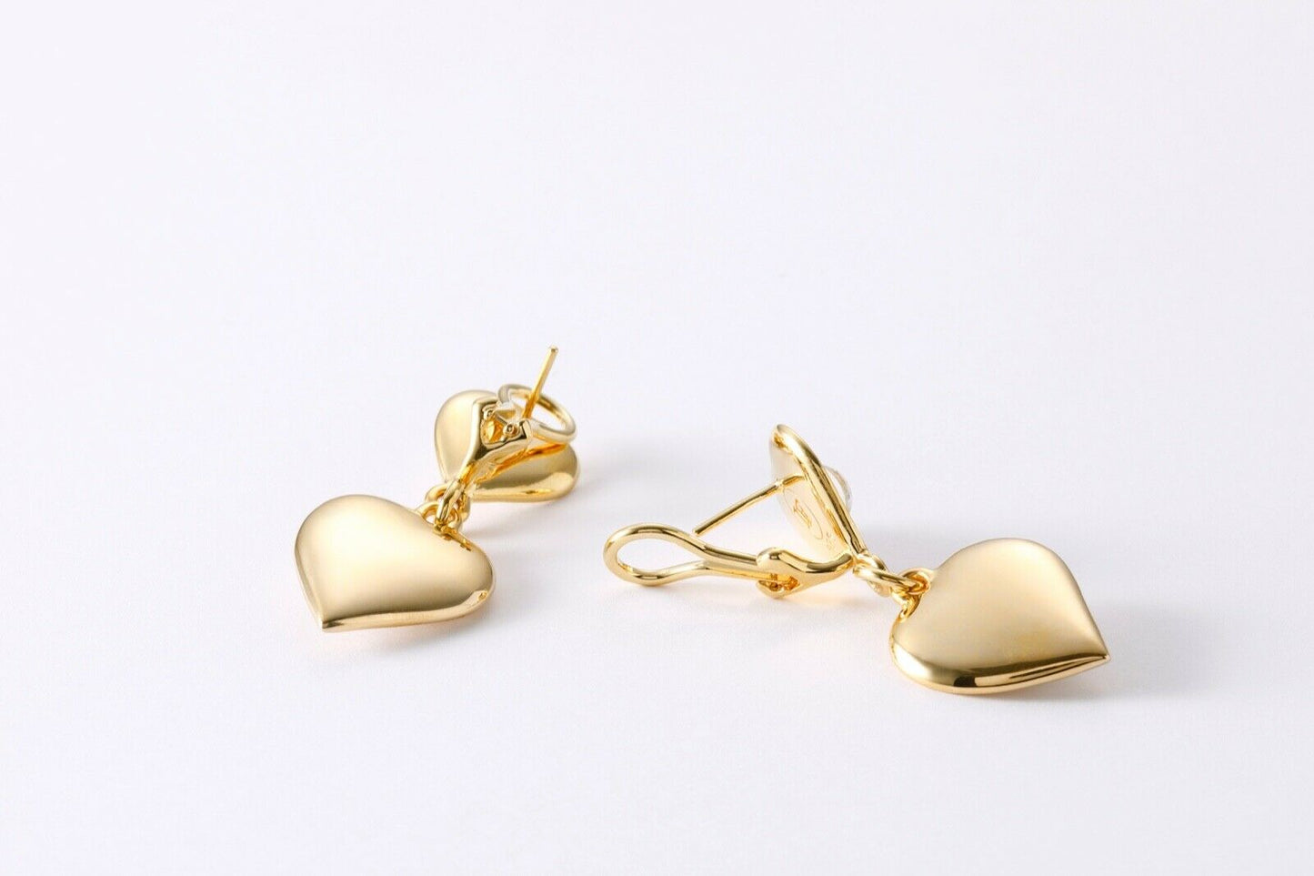 New Heart Dangle Earrings Cabochon 24K Gold Plated Sterling Silver 925 Gorgeous Swarovski Crystal