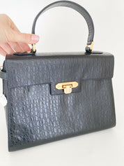 Valentino Garavani Black Top Handle Leather Bag Black Vintage