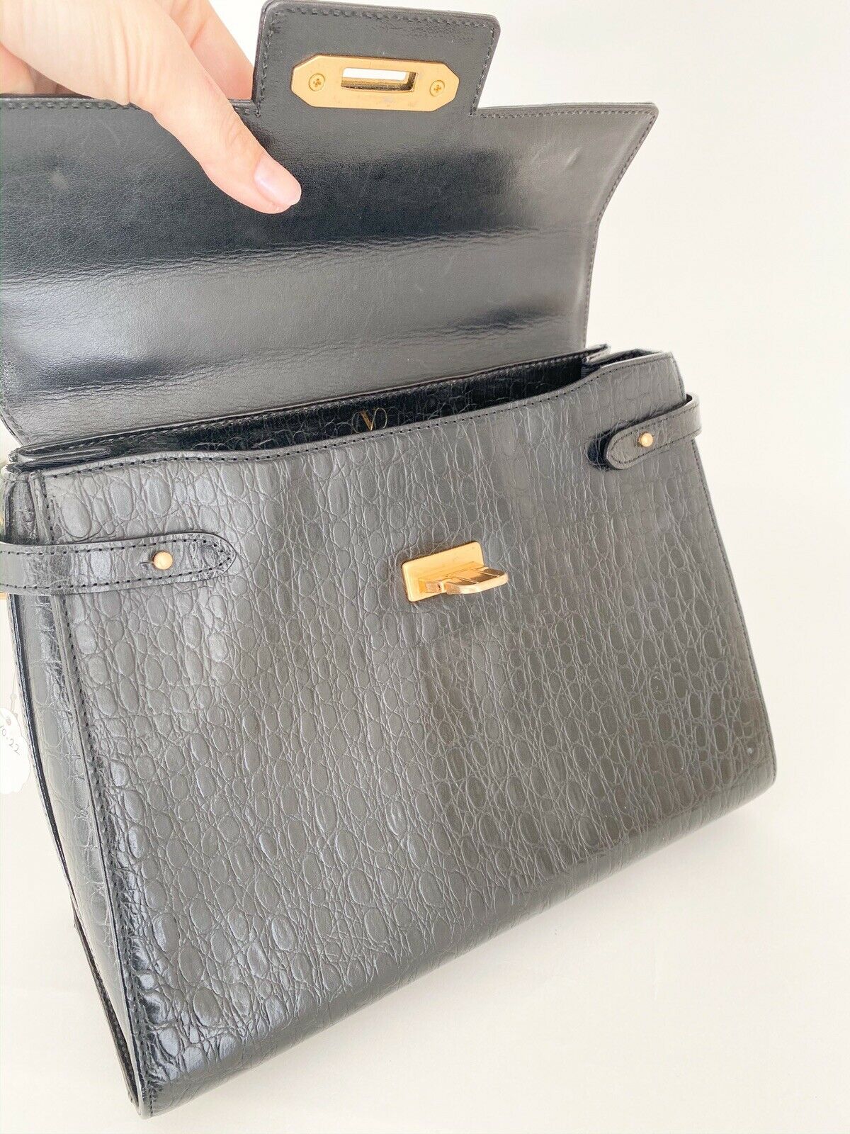 Valentino Garavani Black Top Handle Leather Bag Black Vintage