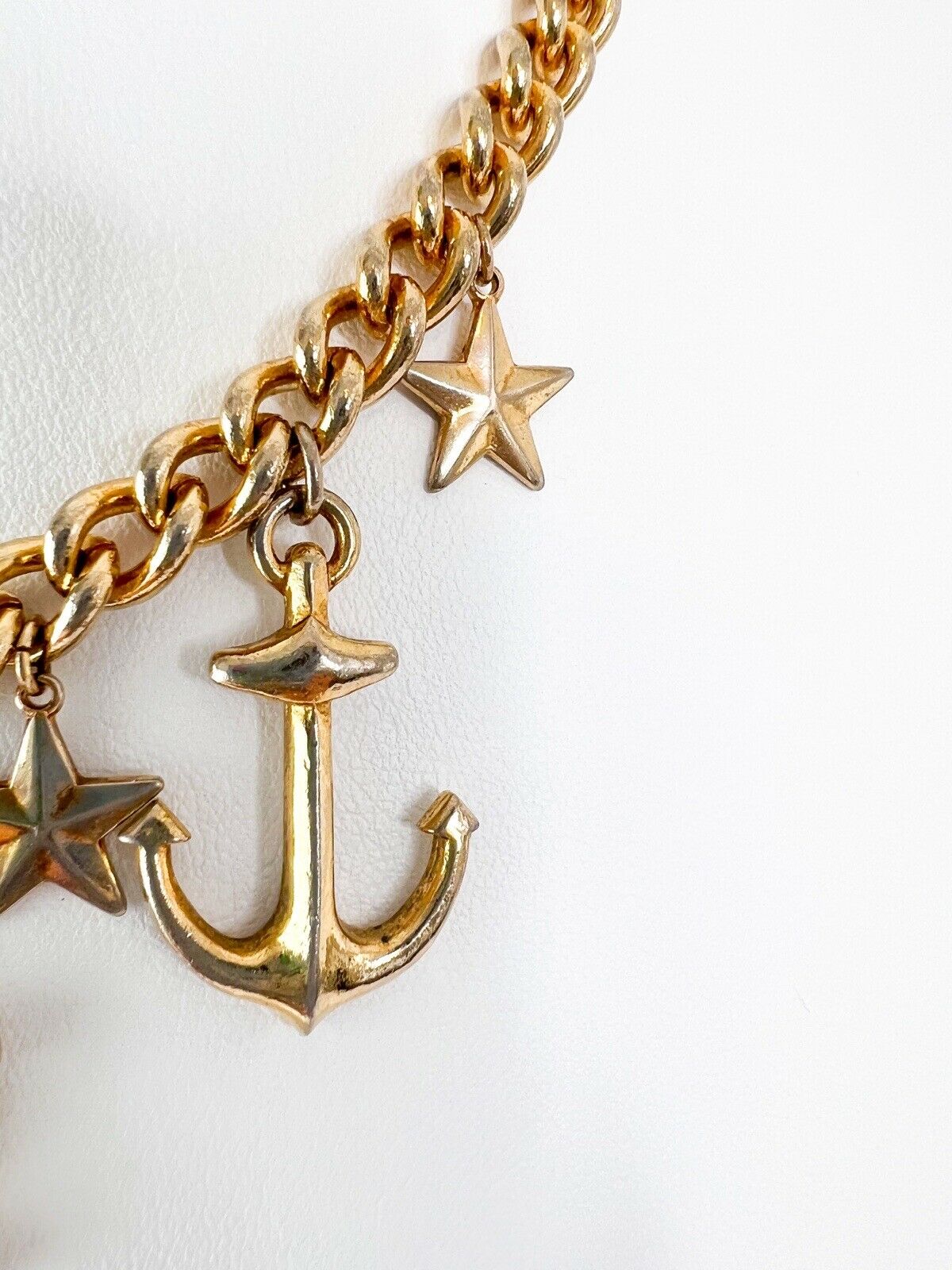 【SOLD OUT】Moschino Vintage Gold Tone Multi-Charm Chain Necklace Ship Anchor