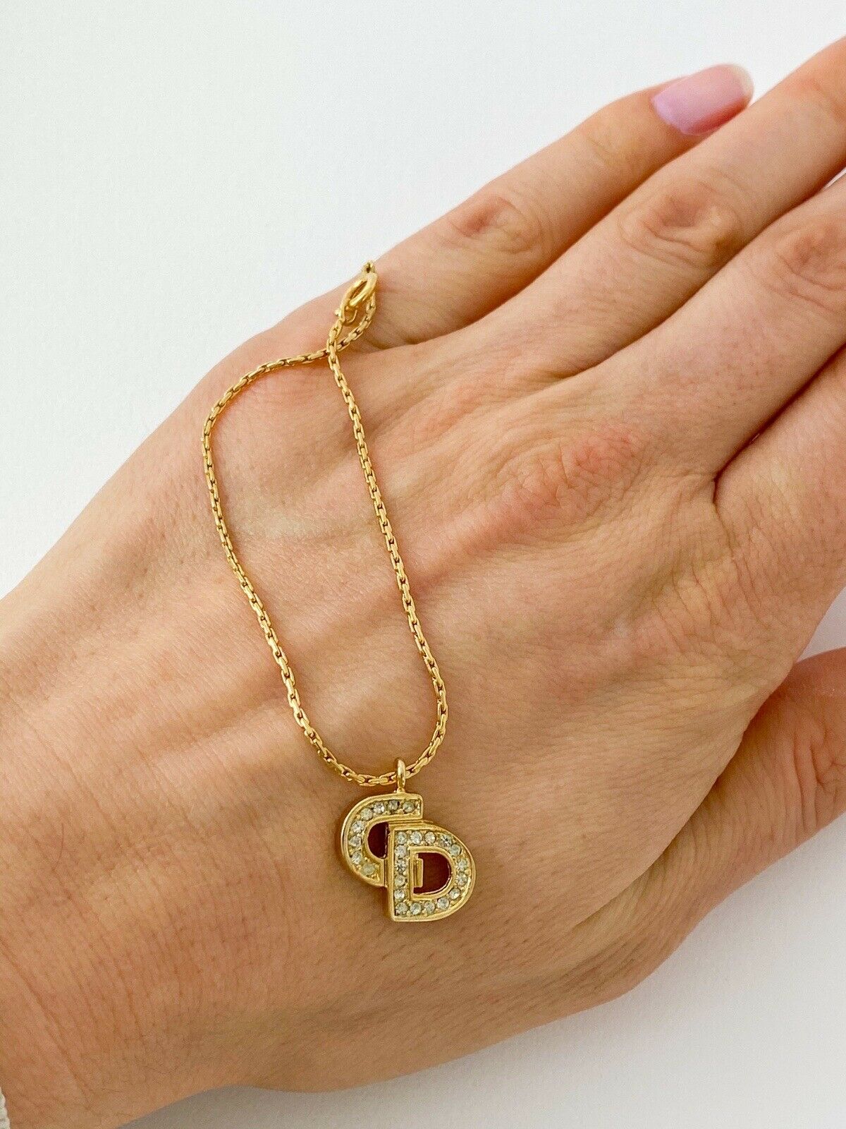 Christian Dior Vintage Gold Tone CD Logo Bracelet Rhinestones