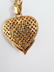【SOLD OUT】YSL Yves Saint Laurent Vintage Gold Tone Heart Necklace Amber Cabochon