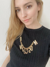 【SOLD OUT】Moschino Vintage Gold Tone Chain Logo Drop Brooch Pin
