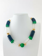 YSL Yves Saint Laurent Vintage Gold Tone Link Necklace Emerald Green Black