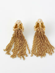 【SOLD OUT】NINA RICCI Gold Tone Long Drop Earrings Fringe Chain