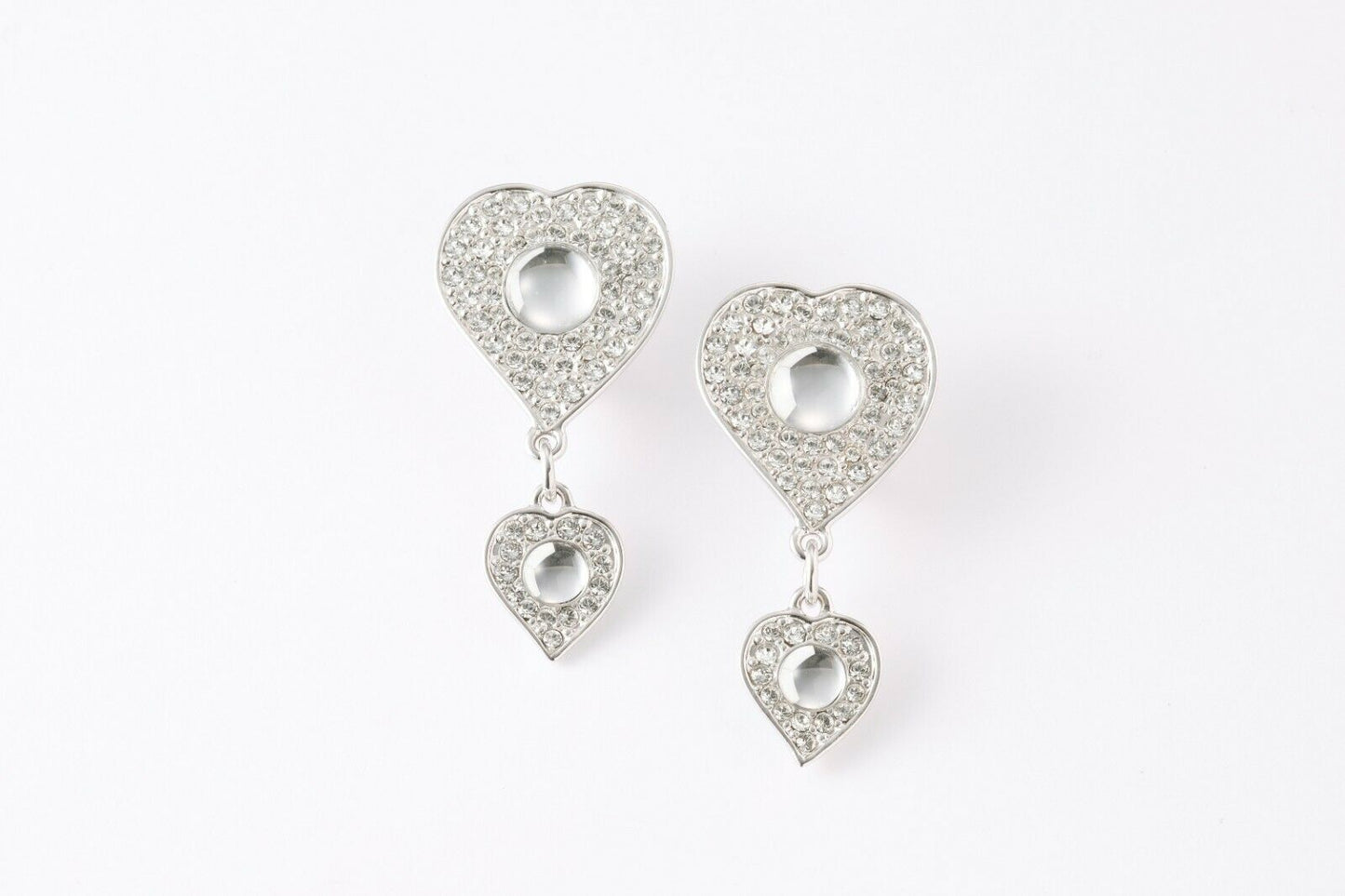New Heart Dangle Earrings Cabochon Sterling Silver 925 Rhodium / white gold Plated Gorgeous Swarovski Crystal