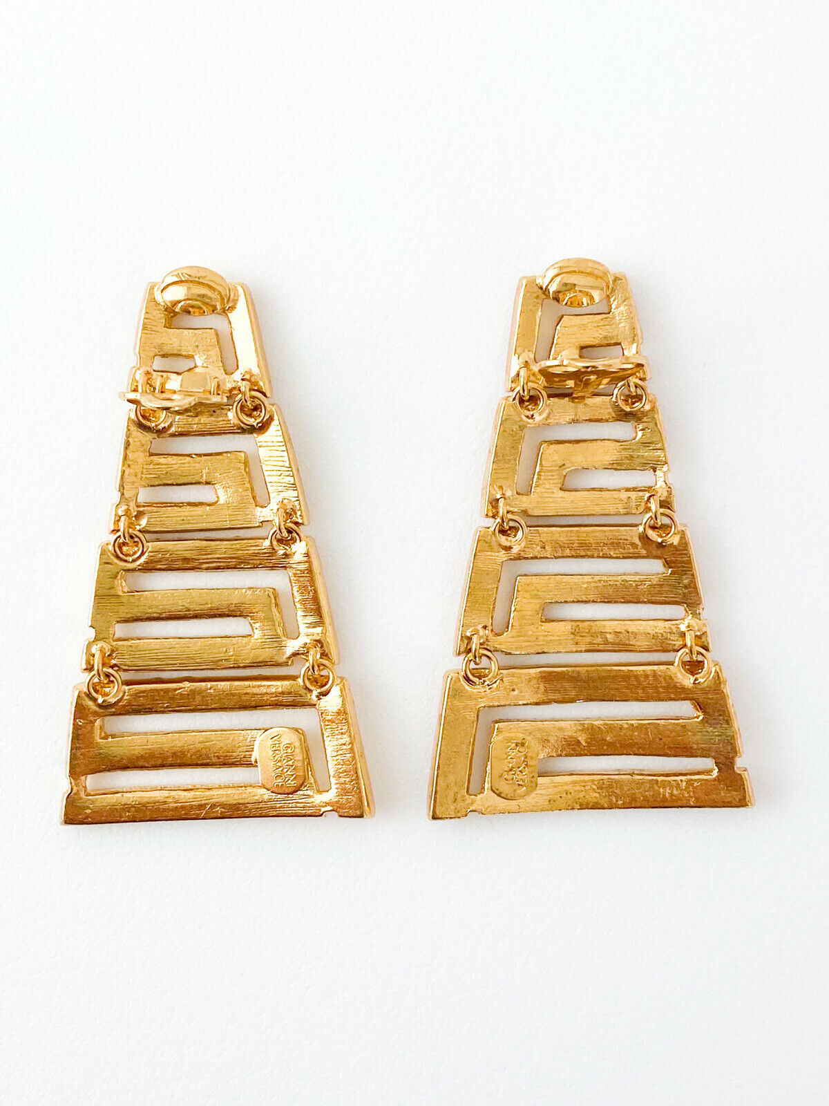 Vintage GIANNI VERSACE Earrings, Gold Tone Earrings, Vintage Rhinestone, Massive Logo, Vintage Jewelry, Earrings Drop Gold, Gift for her