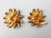 【SOLD OUT】KENZO Paris Vintage Gold tone Flower Floral Earrings Blue Beautiful