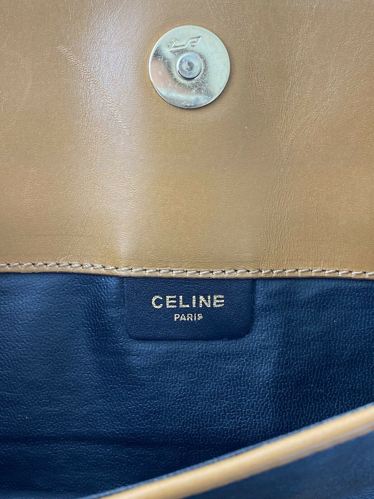 CELINE Vintage Leather Clutch Bag Logo Made in Italy Black Brown