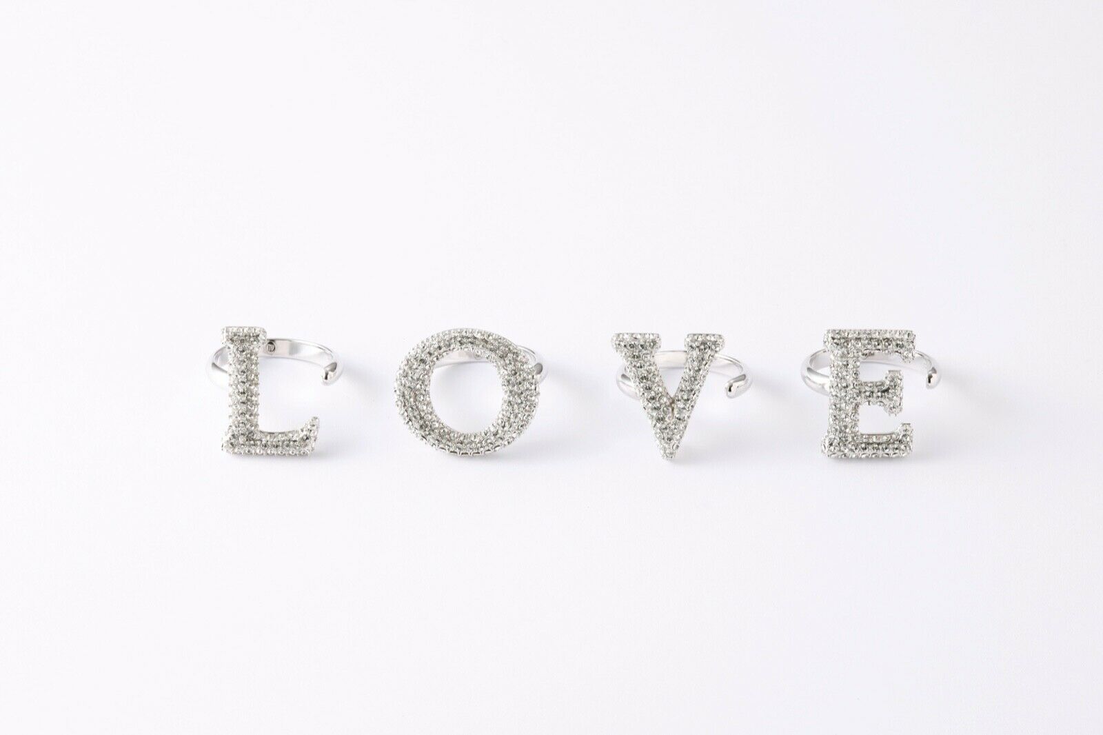 Alphabet Ring Initial N Swarovski Crystals Free Size Sterling Silver 925 Rhodium Plated