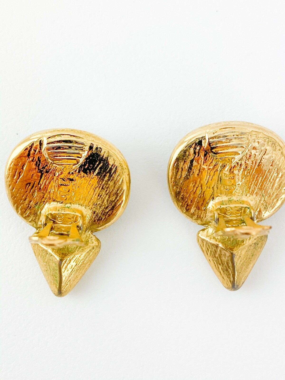 YSL Yves Saint Laurent Vintage Gold Tone Earrings Emerald Green Made in France