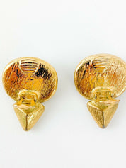 YSL Yves Saint Laurent Vintage Gold Tone Earrings Emerald Green Made in France