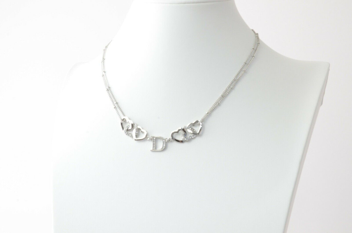 Christian Dior Silver Tone Vintage Heart Logo Choker Necklace Germany