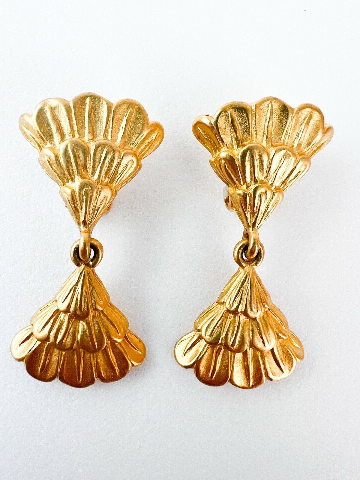 Karl Lagerfeld Vintage Clip-On Earrings Gold Tone Fan Logo