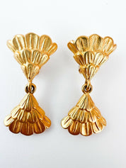 Karl Lagerfeld Vintage Clip-On Earrings Gold Tone Fan Logo