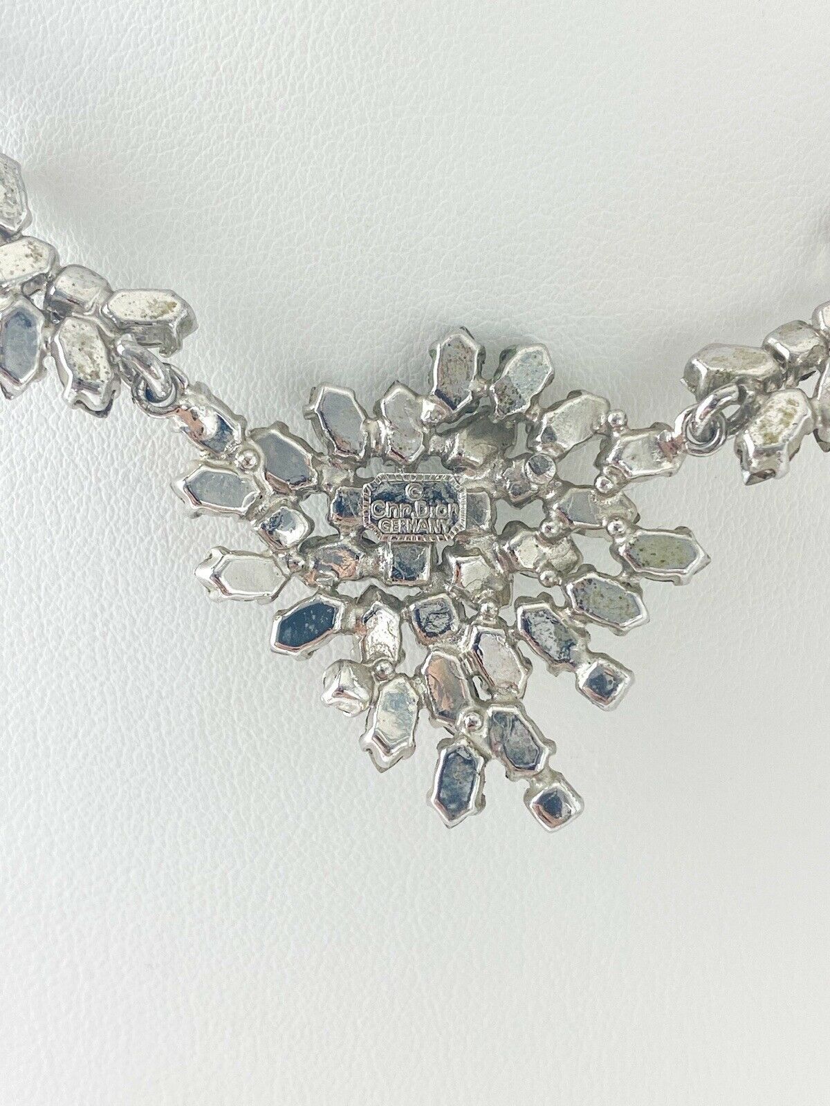 Christian Dior Germany Vintage Choker Necklace Silver Tone Crystal Rhinestone