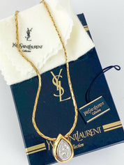 【SOLD OUT】YSL Yves Saint Laurent Vintage Gold Tone Dew Drop Choker Necklace Rhinestones