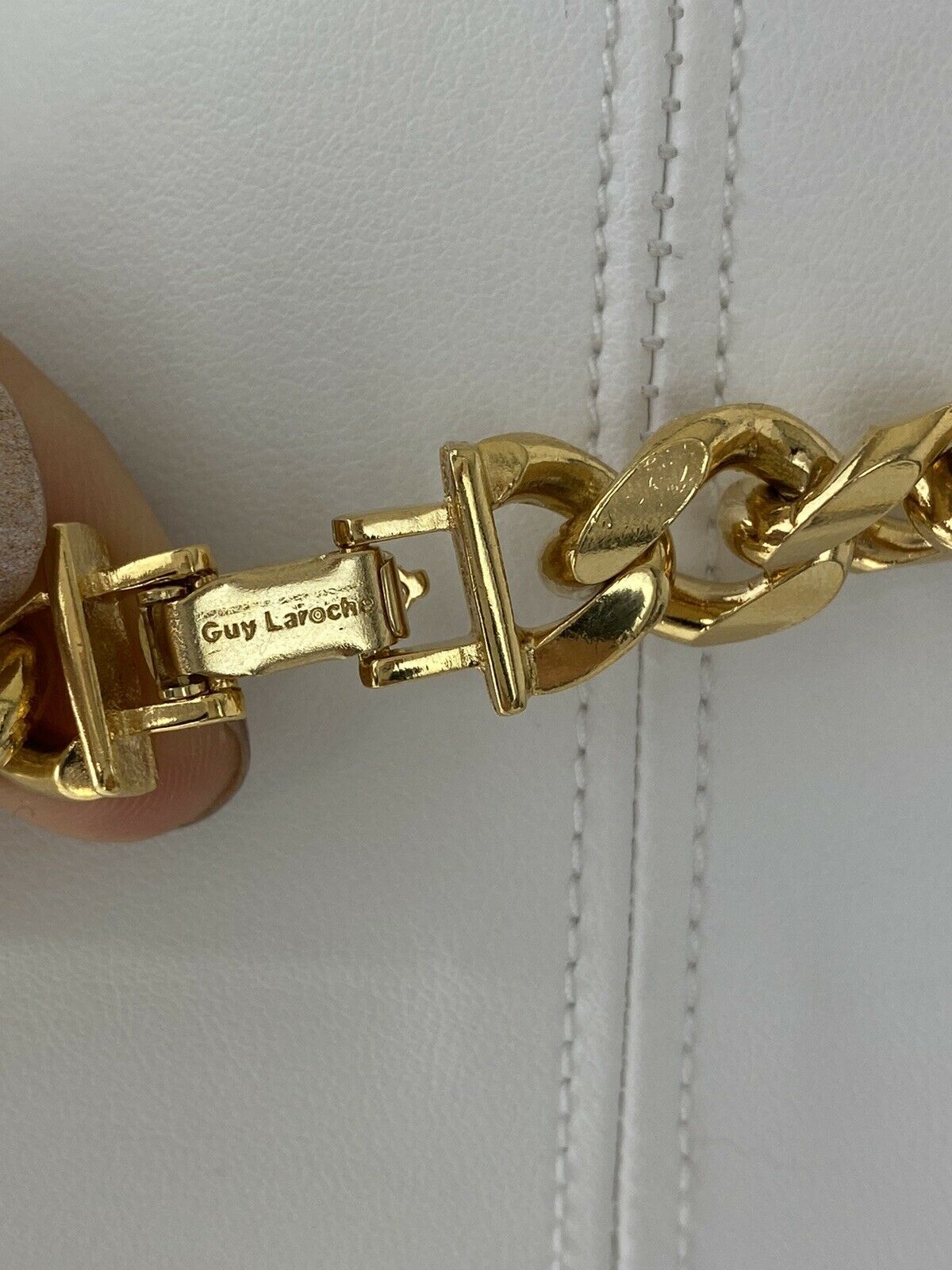 Guy Laroche Paris Vintage Gold Tone Chain Charm Necklace Rhinestone