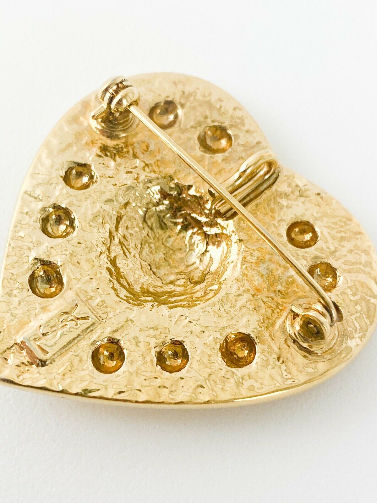 YSL Yves Saint Laurent Vintage Gold Tone Heart Pendant Brooch Pin