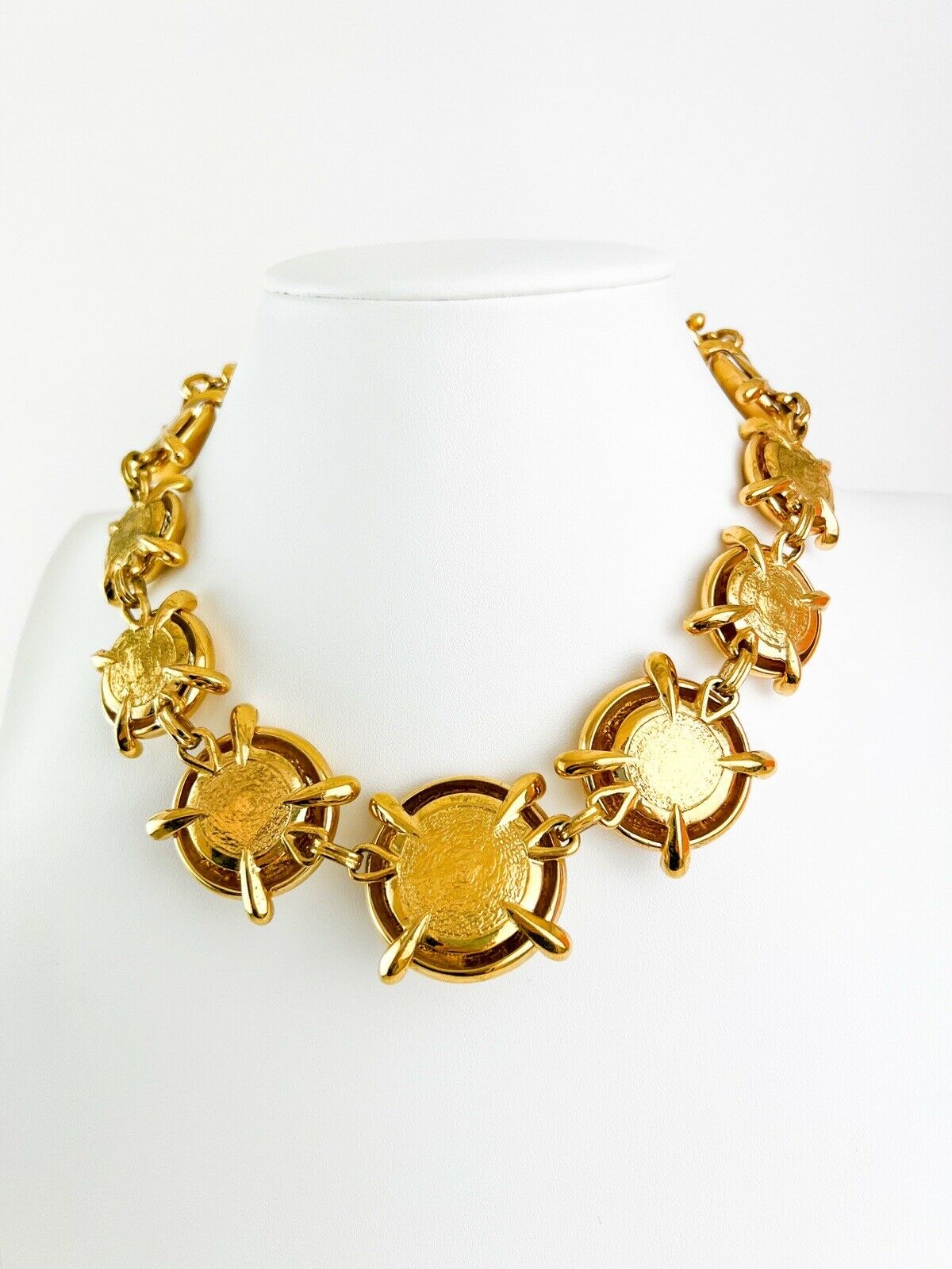 YSL Yves Saint Laurent Vintage Necklace Gold Tone Round Charm Made in France