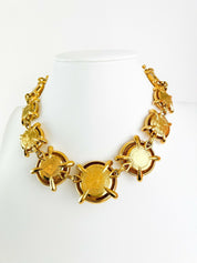 YSL Yves Saint Laurent Vintage Necklace Gold Tone Round Charm Made in France