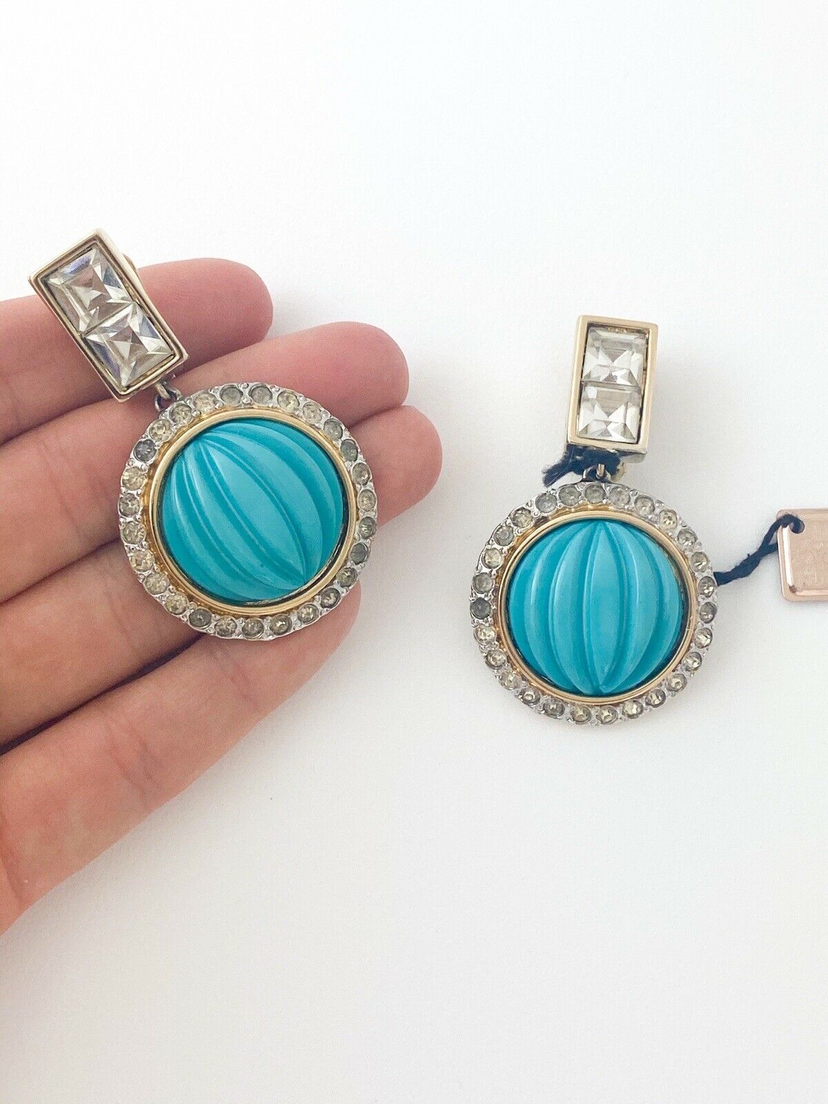 【SOLD OUT】Valentino Vintage Gold Tone Dangle Earrings Turquoise Blue Made in Italy