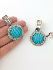 【SOLD OUT】Valentino Vintage Gold Tone Dangle Earrings Turquoise Blue Made in Italy