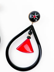 【SOLD OUT】Giorgio Armani Vintage Gold Tone Massive Dangle Hoop Earrings Black Red