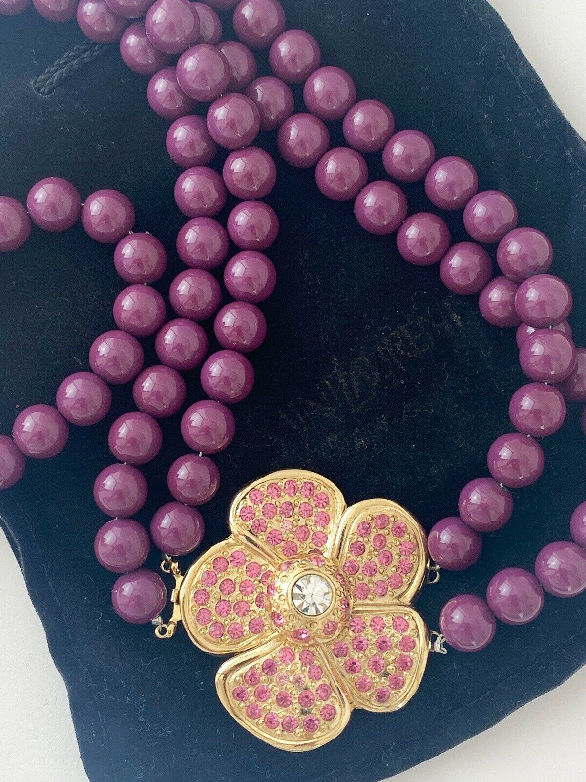 【SOLD OUT】YSL Yves Saint Laurent Vintage Gold Tone Flower Beaded Necklace Purple
