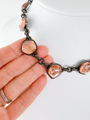 YSL Yves Saint Laurent Vintage Choker Necklace Pink Poured Resin Cabochon