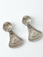 Givenchy Paris Silver Tone Dangle Earrings Vintage Enamel Black