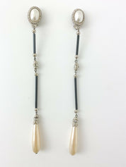 【SOLD OUT】Christian Dior Boutique Long Dangling Earrings Faux Pearls Rhinestones Vintage