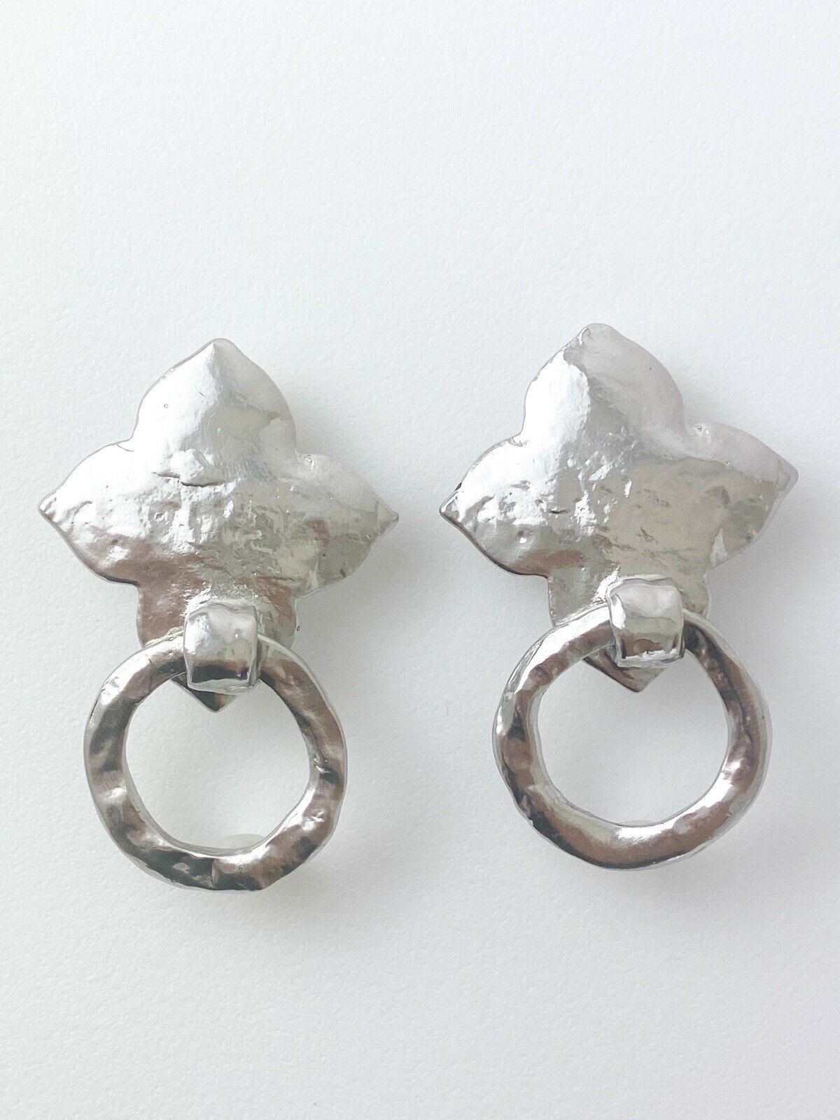 【SOLD OUT】YSL Yves Saint Laurent Vintage Silver Tone Earrings Clover Hoop